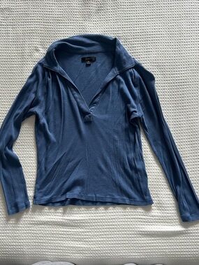 J. Crew Slate Blue Long-Sleeve Polo Top